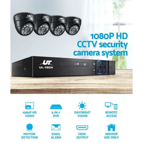 UL-Tech 1080P Övervakningssystem med 4 HD-kameror och DVR