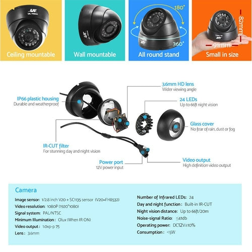 UL-Tech 1080P Övervakningssystem med 4 HD-kameror och DVR