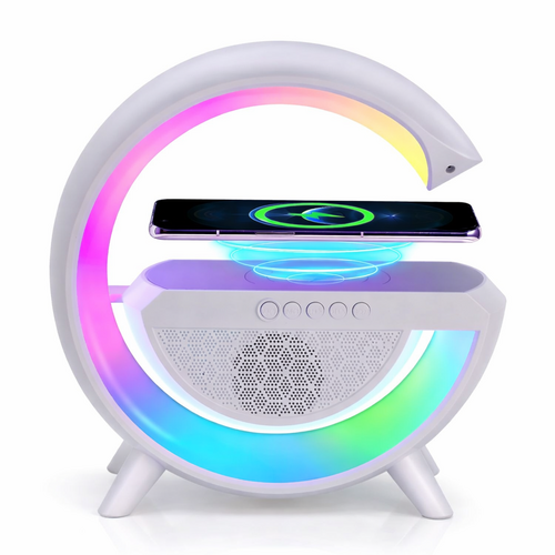 RGB Trådlös Laddare med Bluetooth-högtalare, Nattlampa och Digital Klocka